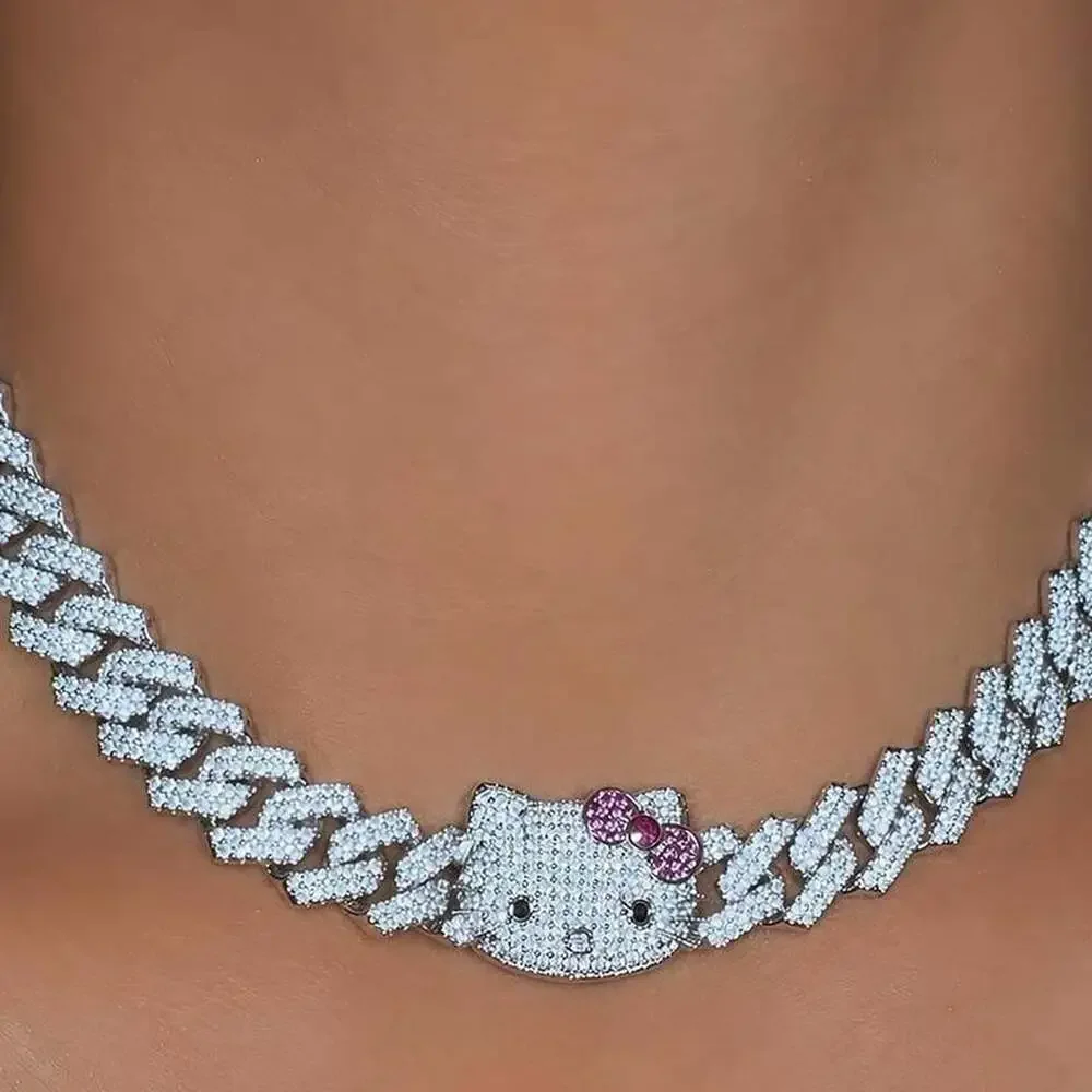 Hello Kitty Diamond Necklace – Silver 16”